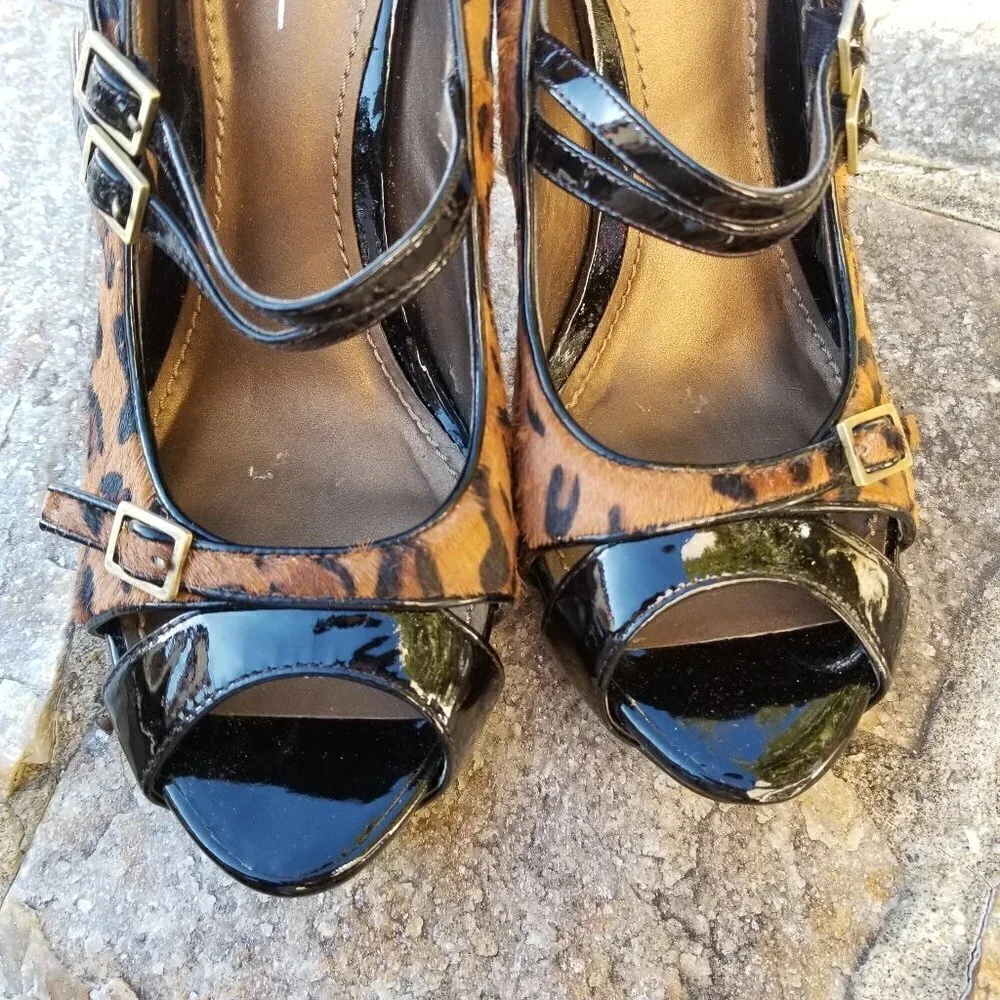 Linea Paolo Jenera Calf Hair Leopard Peep Toe Pump